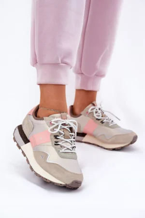 Sieviešu zamšādas sporta kurpes Big Star RR274243 HI-POLY SYSTEM pelēkā-rozā krāsā
