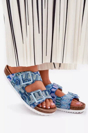 Sieviešu čības ar sprādzēm un spīdumiem S.Barski RB51-006 Zilas