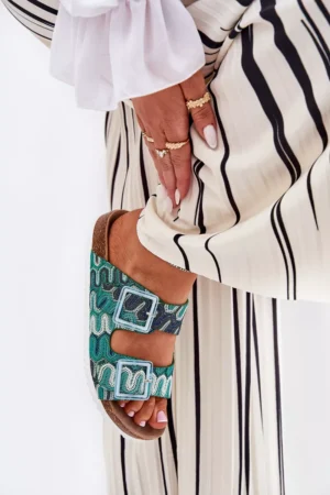 Sieviešu čības ar sprādzēm un spīdumiem S.Barski RB51-006 Zaļas