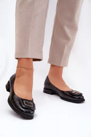 Ādas balerīnas ar dekoratīviem elementiem D&A; MK51-059 Melna