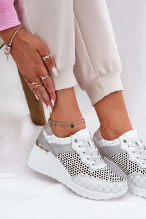Ādas perforēti sporta apavi ar platformu, balti S.Barski LR51-641