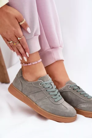 Sieviešu zemu suede sporta kurpes zaļā krāsā Paliana