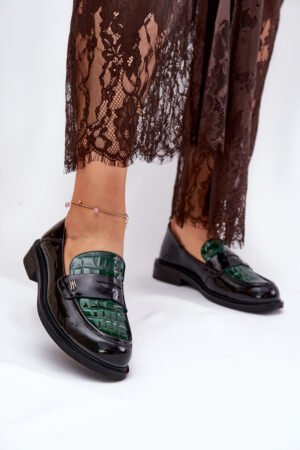 Lakotas ādas sieviešu mokasīni Vinceza 91125 Zaļš-melns