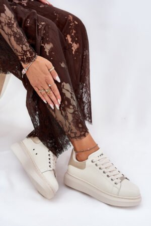 Ādas sieviešu sporta kurpes uz platformas, smilškrāsas GOE RR2N4004