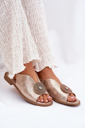 Mirdzošas sieviešu sandales ar dekoratīviem akcentiem S.Barski KV51-012 Rožu zelts