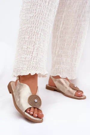 Mirdzošas sieviešu sandales ar dekoratīviem elementiem S.Barski KV51-012 Zelta