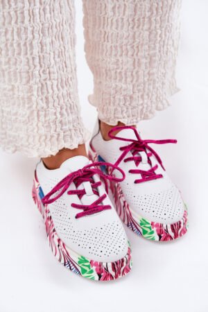 Sieviešu ādas sporta kurpes ar rakstainu platformu Vinceza 88017 Balta