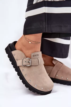 Zamšādas sieviešu čības uz platforma Big Star RR274A376 smilškrāsas