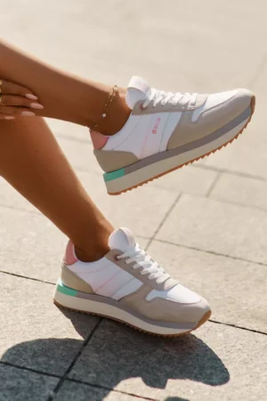 Sieviešu zamšādas sporta kurpes Big Star RR274A047 HI-POLY SYSTEM smilškrāsas-baltas