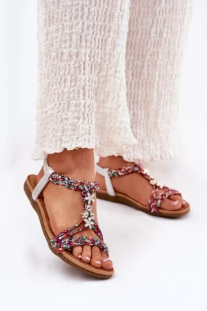 Sieviešu plakanas sandales ar austām siksnām un aksesuāriem Artiker 54C1322 Daudzkrāsainas