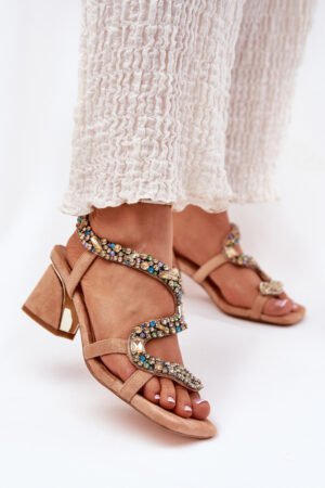 Sieviešu sandales ar papēžiem un kristāliem Artiker 56C1377 smilškrāsas