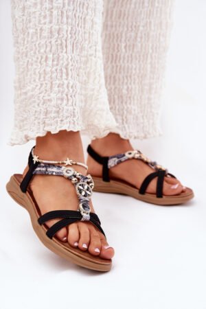 Plakanas sieviešu sandales ar rotājumiem Artiker 54C1334 Melna