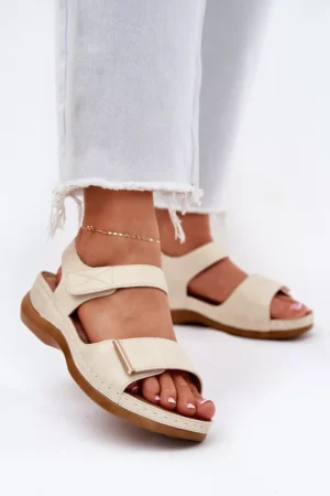 Ērtas sieviešu sandales ar Velcro zelta Iphiope
