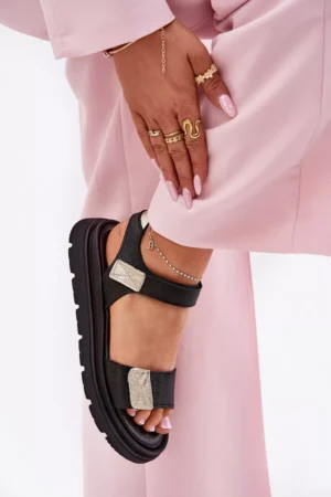 Ādas sieviešu platforma sandales Zazoo 40443 Melna