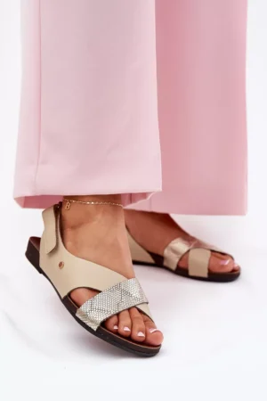 Ādas Velcro sandales smilškrāsas-zelta krāsā Zazoo 40141