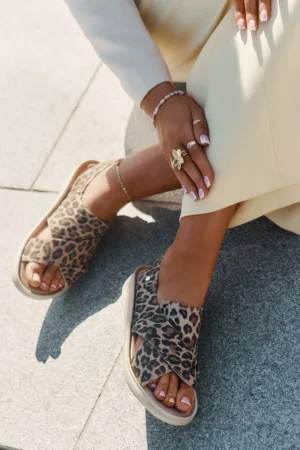 Zazoo 40392 Ādas sandales sievietēm Leopard Brown