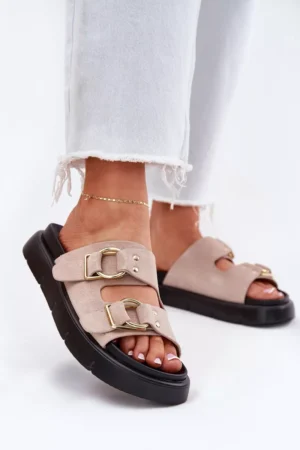 Sieviešu zamšādas čības ar dekoratīvām sprādzēm Big Star RR274659 Gaiši rozā