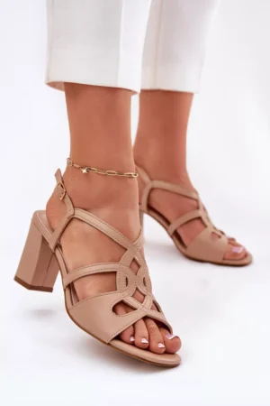 Sieviešu sandales ar blokveida papēdi, smilškrāsas Sergio Leone SK884