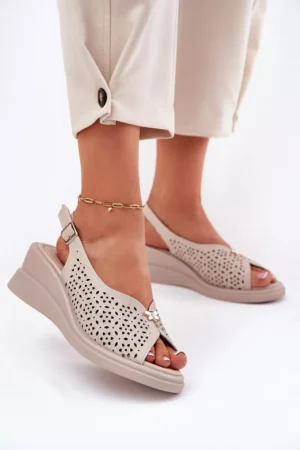 Sieviešu ādas sandales ar platformu Vinceza 41476 smilškrāsas