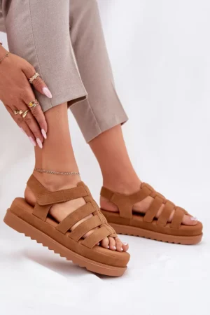 Sieviešu sandales uz platformas Eco Suede Camel Filisenia