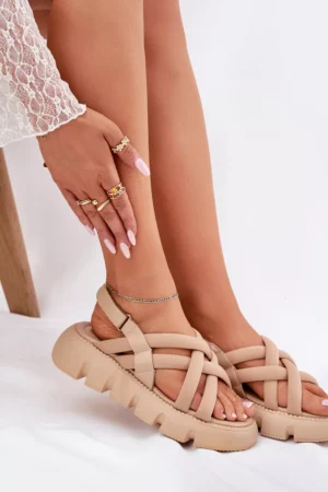 Sieviešu platforma sandales ar siksnām, smilškrāsas Filamira