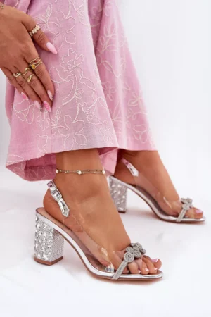 Caurspīdīgas sandales ar papēžiem D&A; MR51-705 Sudraba