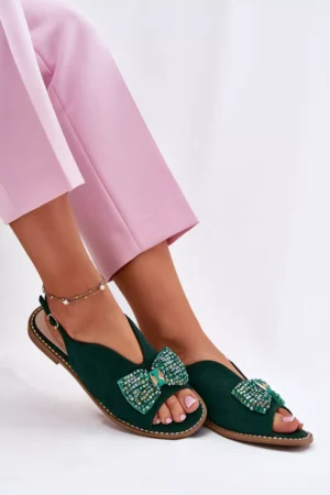 Sieviešu sandales ar lenti uz plakanā papēža S.Barski KV51-014 Zaļas