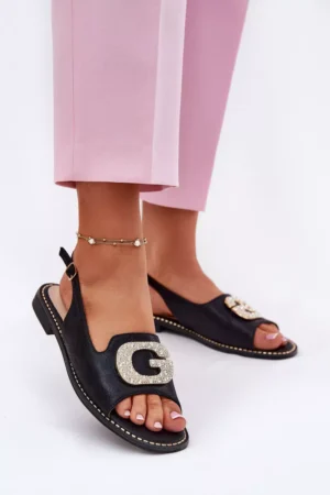 Sieviešu sandales ar dekoratīviem elementiem, melnas S.Barski KV51-081