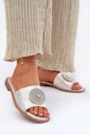 Sieviešu plakanās sandales ar rotājumiem S.Barski KV51-013 Sudraba