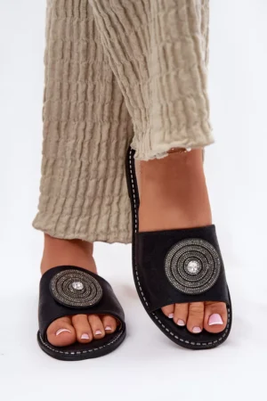 Sieviešu plakanās sandales ar rotājumiem S.Barski KV51-013 Melna