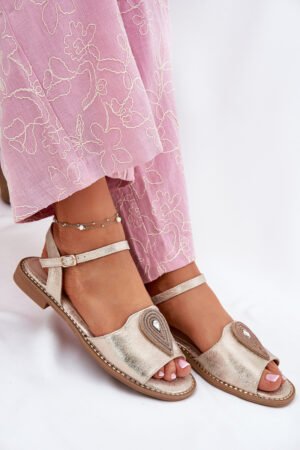 Sieviešu plakanās sandales ar rotājumiem S.Barski KV51-098 Zelta