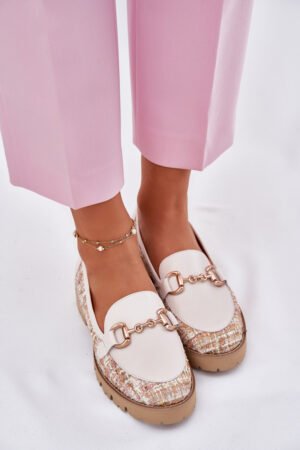 Sieviešu ādas mokasīni ar zelta detaļām, gaiši smilškrāsas Laura Messi 2938