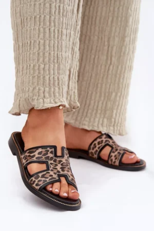 Ādas plakanas čības ar leoparda rakstu Zazoo 40383 Melna