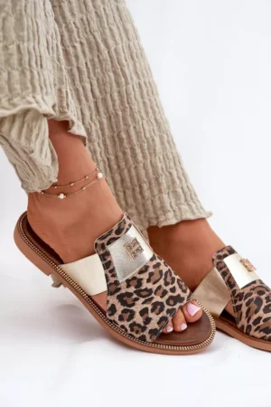 Eleganti plakani papēži no dabīgās ādas Zazoo 40423 Leopard