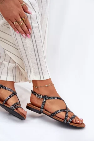 Plakanas ādas sandales sievietēm Maciejka 06635-05 Melna