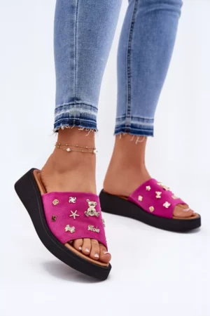 Sieviešu zamšādas čības ar tapām fuksijas krāsā Vinceza 66741