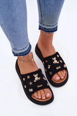 Sieviešu zamšādas čības ar sprādzēm, melnas Vinceza 66741