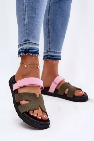 Sieviešu čības ar Velcro Vinceza 17401 Zaļas-Rozā