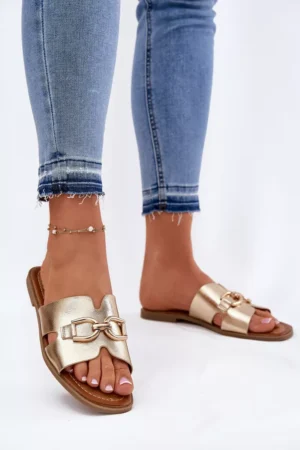 Sieviešu plakanās sandales ar dekoratīviem elementiem Golden Amiresna