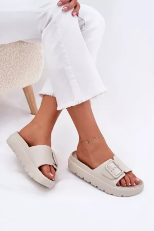 Sieviešu putu platformas sandales ar sprādzi, smilškrāsas Viasara