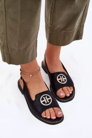 Sieviešu sandales ar plakanu papēdi un dekoratīviem elementiem S.Barski KV51-002 Melna