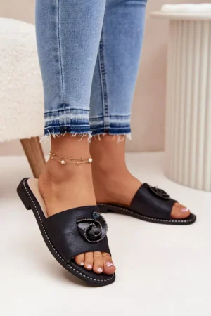 Sieviešu plakanās sandales ar dekoratīviem elementiem KV51-007 Melna