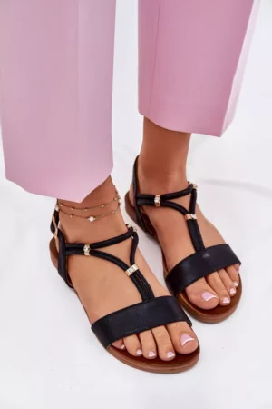 Sieviešu plakanās sandales ar siksnām S.Barski KV51-120 Melna