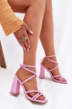 Sieviešu sandales ar papēžiem un siksnām, rozā krāsā Ciarilora
