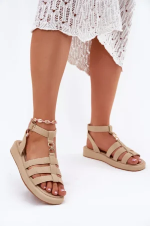Sieviešu platforma sandales ar zelta detaļām, smilškrāsas Kartia