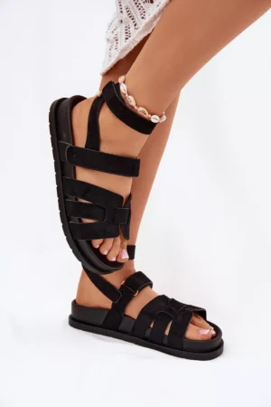 Eco Suede sandales sievietēm ar Velcro Black Valpera