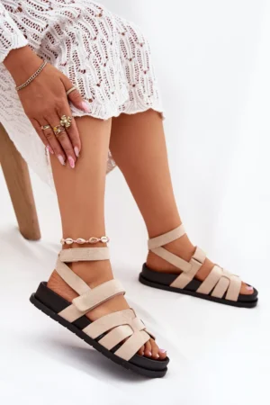 Eco Suede sieviešu sandales ar Velcro beige Valpera