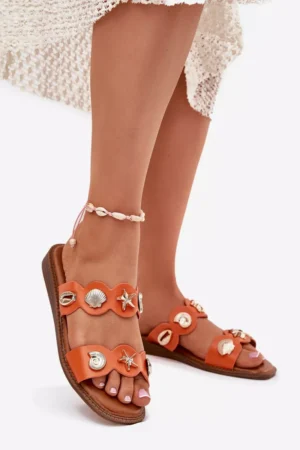 Sieviešu sandales ar zelta rotājumiem oranžā krāsā Jenoriela