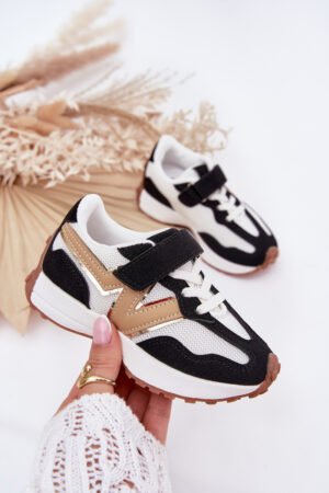 Bērnu Velcro sporta kurpes melnā un baltā krāsā Tezzu