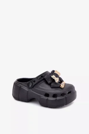 Meiteņu putu čības ar lenti un rotājumiem, melnas Selvana